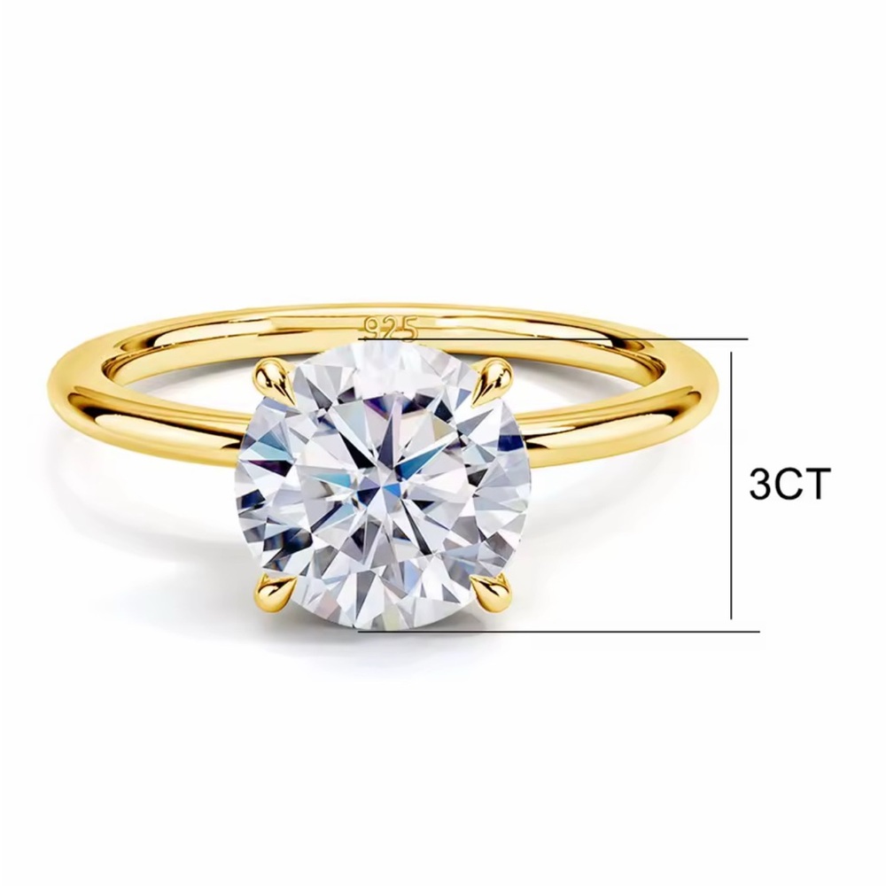 GRA 3ct Moissanite Diamond Ring | 14K Gold-Plated | Size 7 - Picture 4 of 13